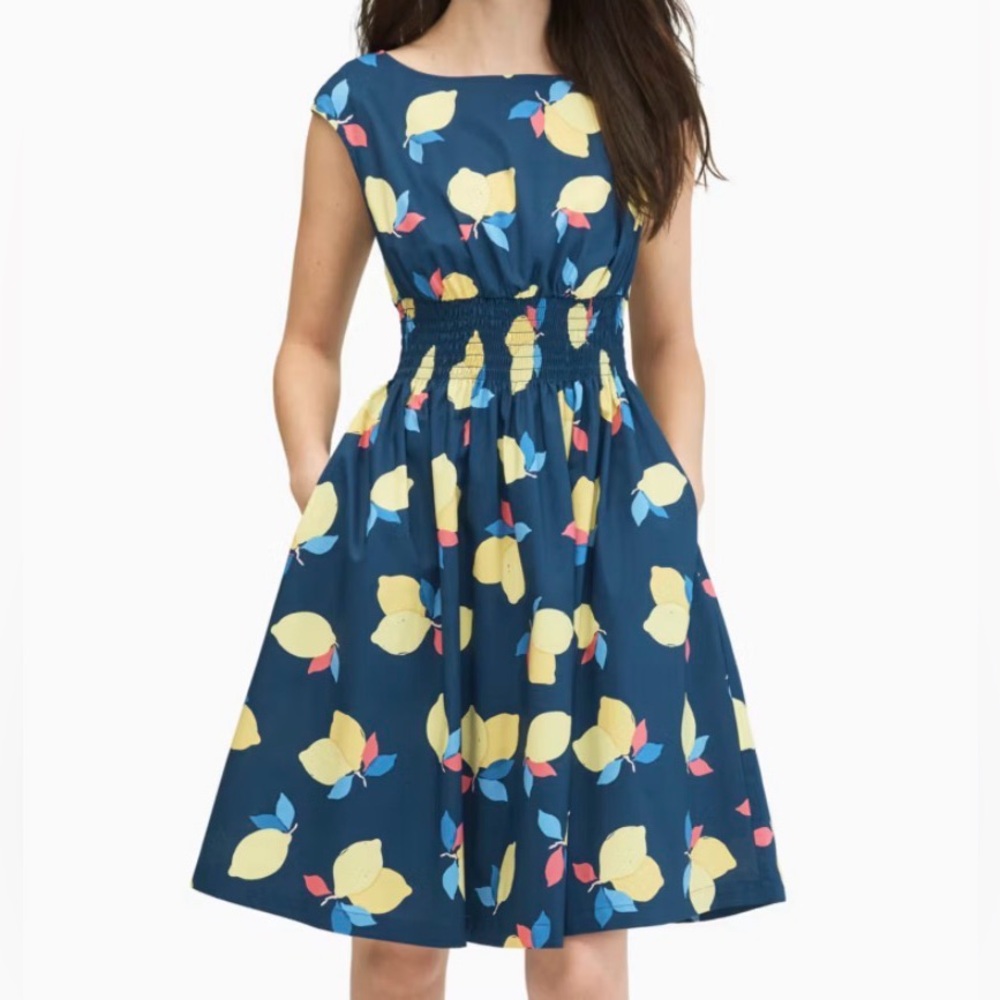 Kate Spade Lemon Zest Blaire Dress Size 0 Lemon Print Tea Length Pockets New - Picture 2 of 11